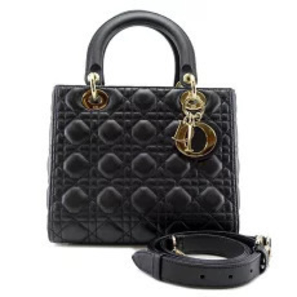 Christian Dior Lady Handbag Lambskin Black